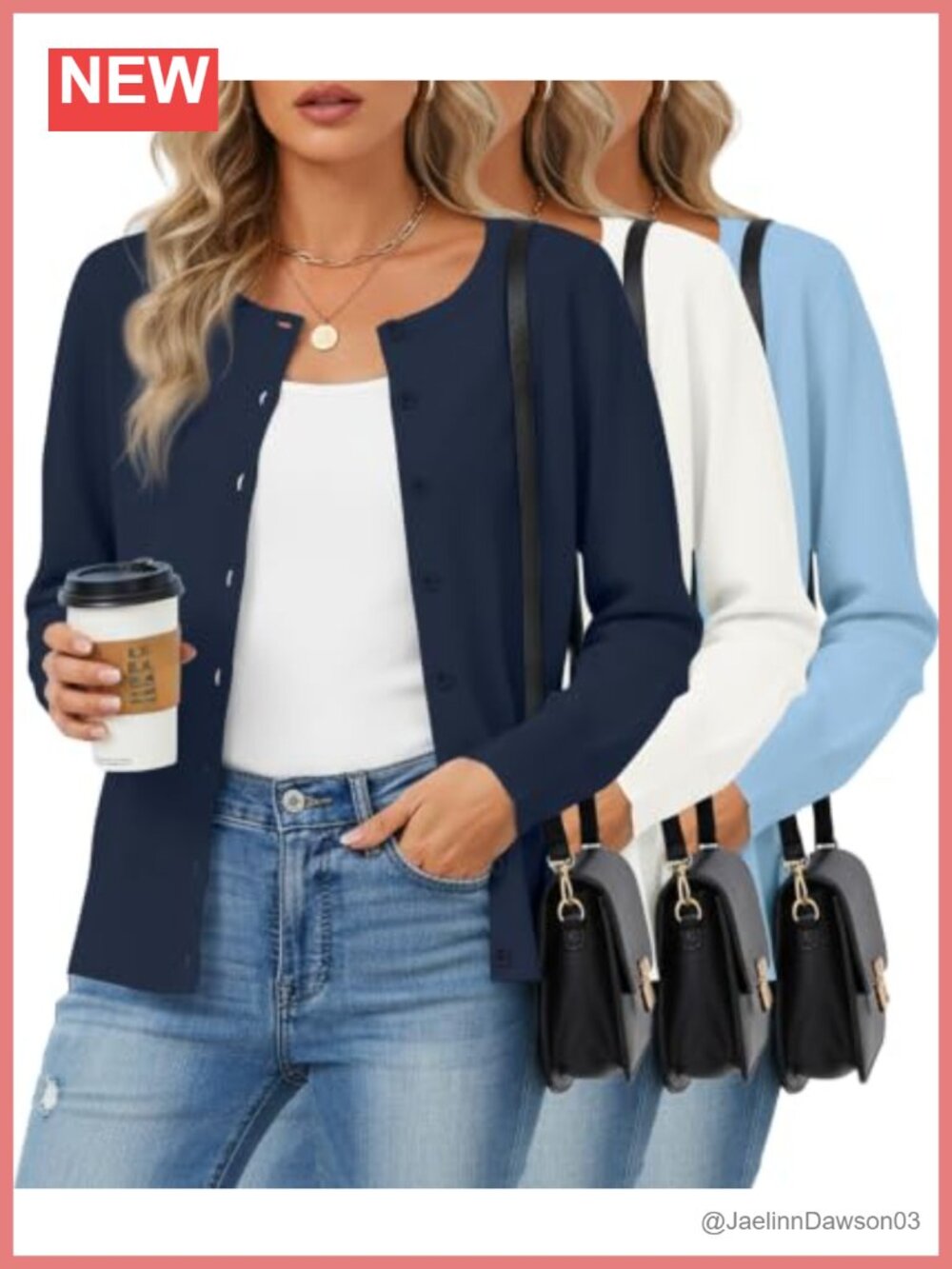 Women's Lightweight Button Down Knit Cardigan Sweater Long Sleeve Crew Neck